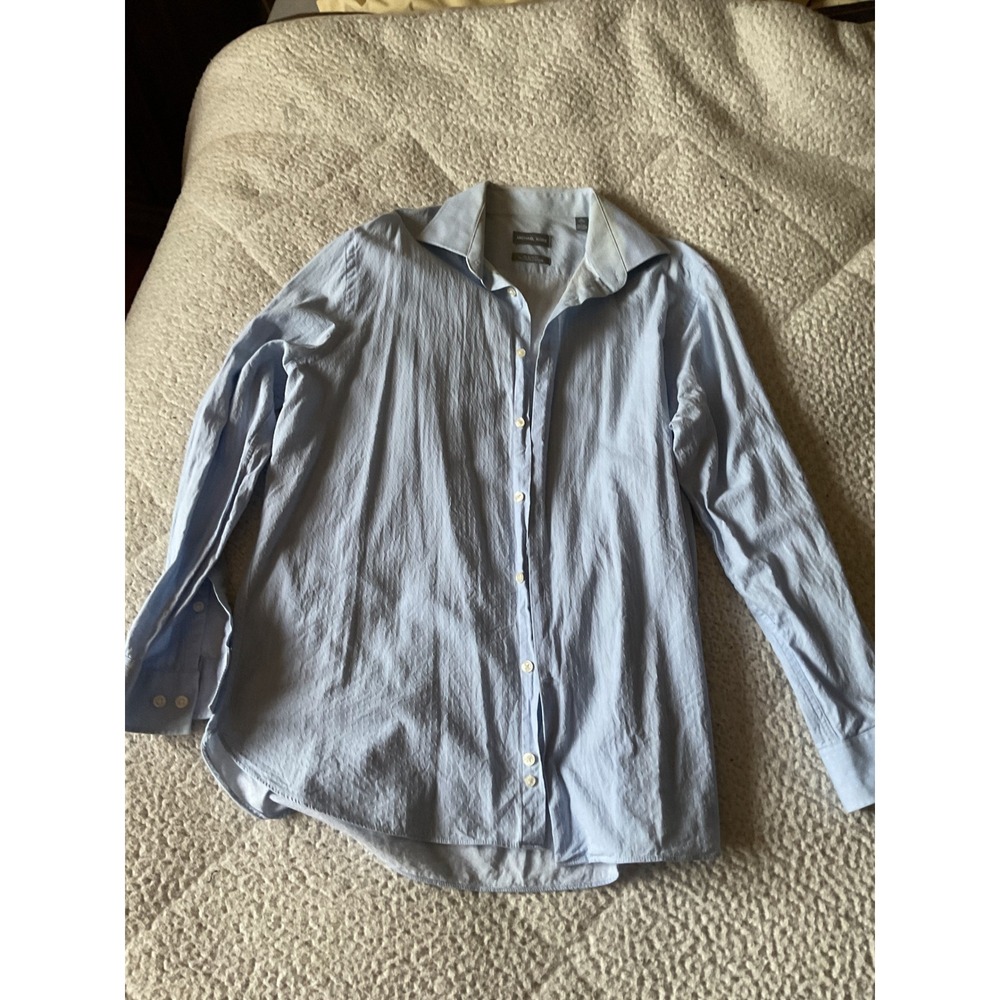Michael Kors Button Down Mens 16 32/33 Blue‎ Excellent Slim Fit Dobby Textured